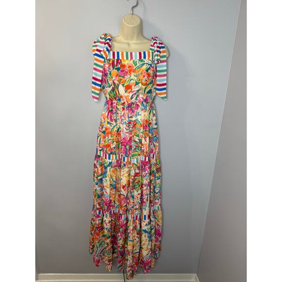 Flying Tomato Paradise Beach Mix Print Maxi Dress Beach Coastal Vacation S New - Picture 2 of 13